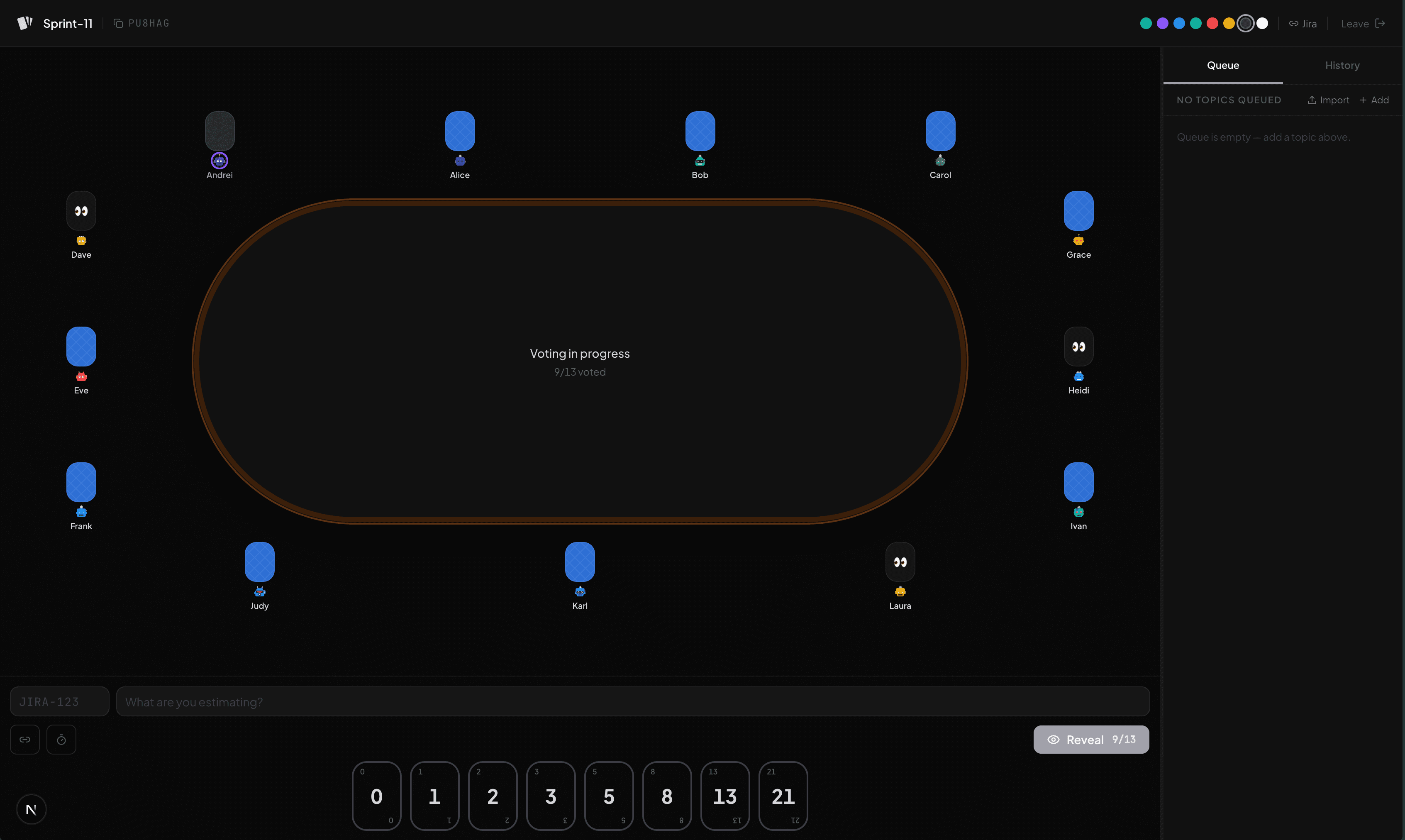 Screenshot of Planning Poker