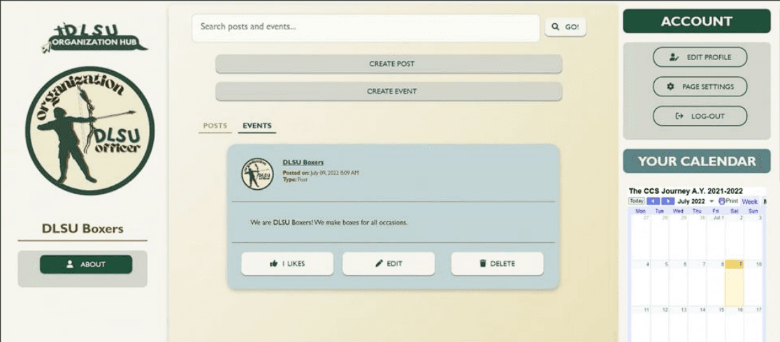 Screenshot of DLSU Organization Hub